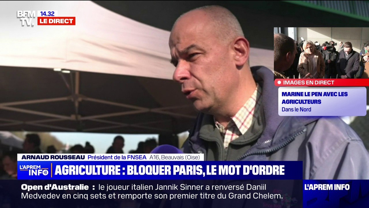 "Qu'il fasse son boulot, nous on fait le notre": Arnaud Rousseau, patron de la FNSEA, répond à Marc Fesneau sur le blocage de Paris