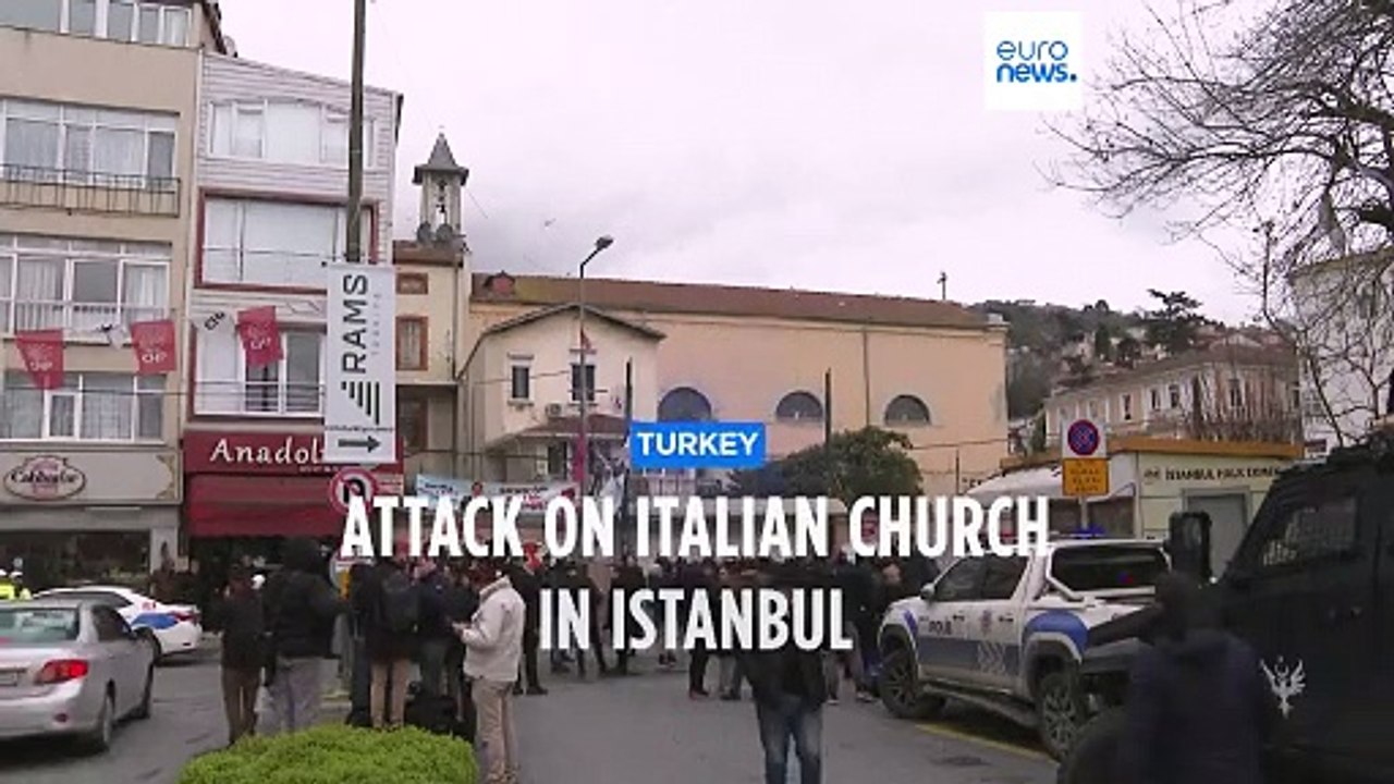 Two masked assailants attack Roman Catholic church in Istanbul - video ...