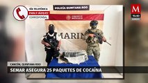 Semar asegura 25 paquetes de cocaína en playas de Cancún, QR