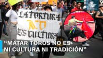 Protestan contra corridas de toros afuera de la Plaza México