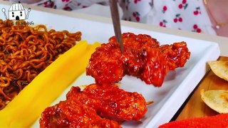 ASMR MUKBANG| Black bean noodles, Green onion Kimchi, Cheetos cheese hot dog, Dumplings, Chicken