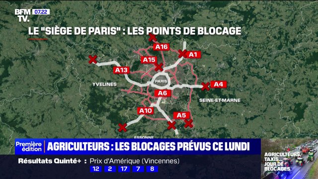 Siège de Paris par les agriculteurs: les huit points de blocage prévus ce lundi