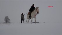 Erzurum Ovası'nda atlı kayak yaptı