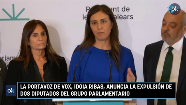 La portavoz de Vox, Idoia Ribas, anuncia la expulsión de dos diputados del Grupo Parlamentario
