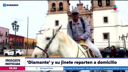El caballo Diamante y su jinete entregan pedidos a través de una aplicación