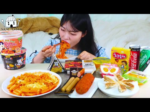 ASMR MUKBANG| Convenience store(Fire ROSÉ Tteokbokki,Barbeque chicken,Dumpling,Cheese hot dog)