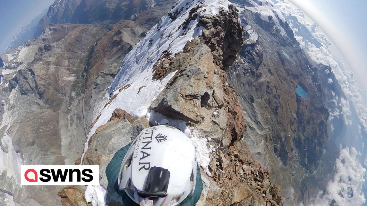 Ein abenteuerlustiger Kletterer erreicht einen der höchsten Punkte des Matterhorns