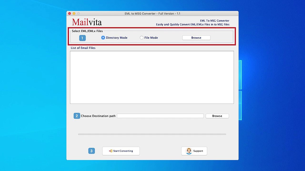 Mailvita EML to MSG Converter for Mac - Convert Windows Live Mail EML files to MSG