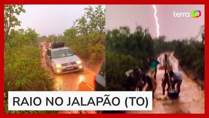 Vídeo mostra raio próximo a turistas que esperavam carro ser retirado de atoleiro no Jalapão