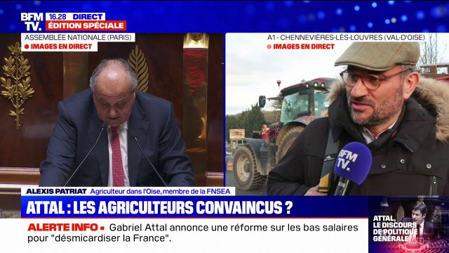 Déclaration de politique générale: Gabriel Attal a pris en compte les demandes du président de la FNSEA , pour Alexis Patriat (agriculteur membre de la FNSEA)