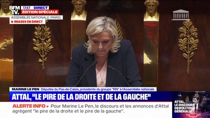 Marine Le Pen (RN) sur la déclaration de politique générale de Gabriel Attal: "Vous accommodez le pire de la droite et le pire de la gauche"