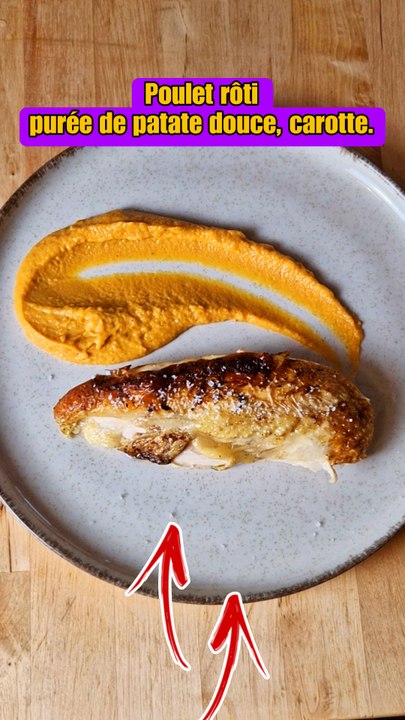 Poulet rôti et purée de patate douce  et carotte #poulet #pouletroti #patatedouce #recette #cuisine #food #carotte #chef