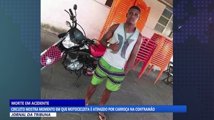 Circuito mostra momento em que motociclista  é atingido por carroça na contramão
