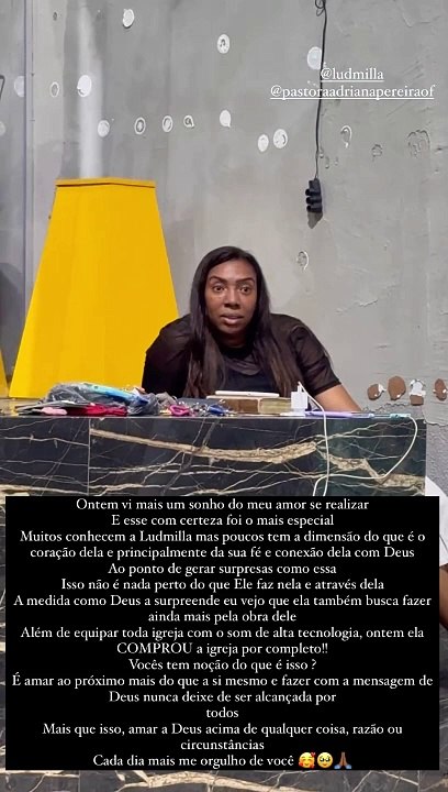 Ludmilla compra igreja de presente para sua pastora