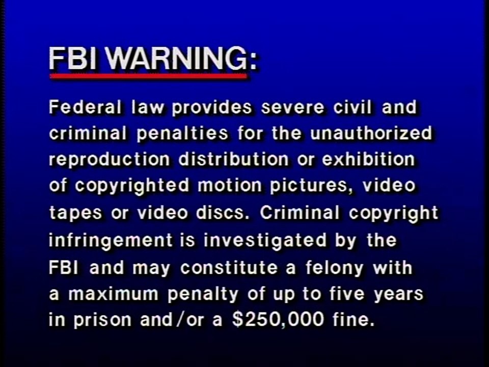 FBI Warning Screen/Sony Wonder/Random House Home Video Logos