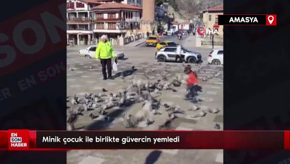 Amasya'da polis ile küçük çocuğun gülümseten görüntüleri