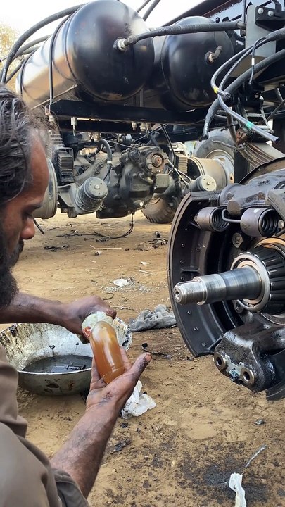 Truck Wheel Greasing In The Way You Never Seen Before #wheel #grease #restoration #shortsvideo