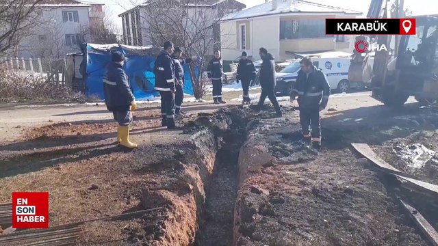 Karabük'te kazı çalışması sırasında doğalgaz borusu patladı