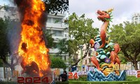 Linh vật rồng ở Nha Trang bất ngờ bốc cháy khi đang thi công