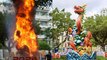 Linh vật rồng ở Nha Trang bất ngờ bốc cháy khi đang thi công