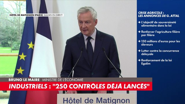 Bruno Le Maire : «Nous contrôlerons l'origine France des produits. Il est inacceptable que cette origine France soit contournée par les industriels au détriment de la production de nos agriculteurs. Nous prévoyons plus de 10.000 contrôles»
