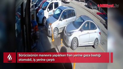 Sürücü fren yerine gaza basınca iş yerine çarptı