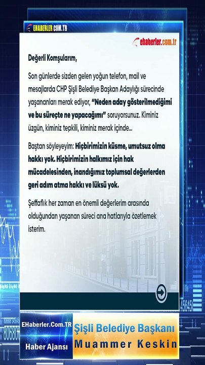 Şişli Belediye Başkanı Muammer Keskin'den Adaylıkla İlgili Açıklaması