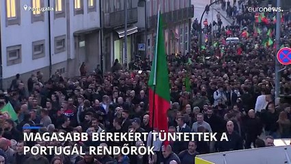 Magasabb bérekért tüntettek a portugál rendvédelmi dolgozók Portoban