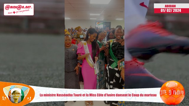 La ministre Nassénéba Touré et la Miss Côte d'Ivoire dansent le Coup du marteau