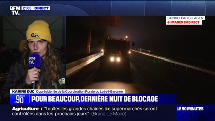 Karine Duc (coprésidente de la Coordination rurale du Lot-et-Garonne): "On nous chasse de Paris (...) Nous sommes contraints et forcés de rebrousser chemin"