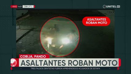Cámara de seguridad graban cuando dos asaltantes roban una motocicleta en Cobija