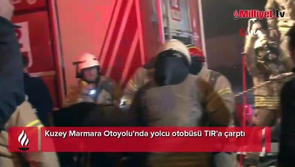 Kuzey Marmara Otoyolu'nda yolcu otobüsü TIR'a çarptı: 1'i ağır 19 yaralı