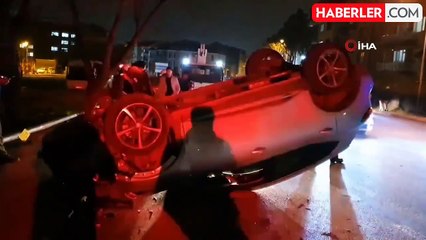 Direksiyon başında fenalaştı, otomobiliyle direğe çarpıp takla attı