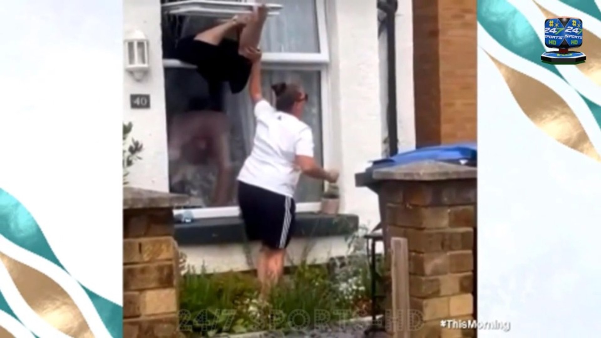 woman climbs in window dress falls down The Hilarious Lisa Rowland Window Bathroom Saga