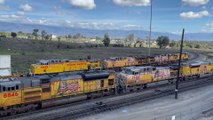 UP 5463 Leads Eastbound Intermodal Train Passes Through West Colton Yard