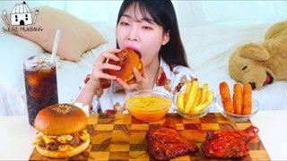 ASMR MUKBANG| Big Cheeseburger, Roasting chicken, Cheese stick, French fries