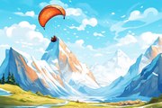 illustration of close-up of paraglider framed by snowy peaks in background,Midjourney prompts