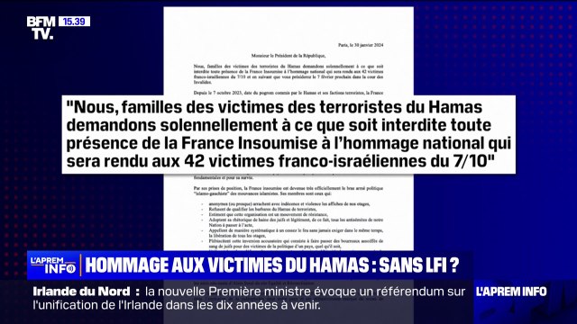 Hommage national aux victimes françaises du Hamas: 5 familles demandent à ce que soit interdite toute présence de LFI à la cérémonie