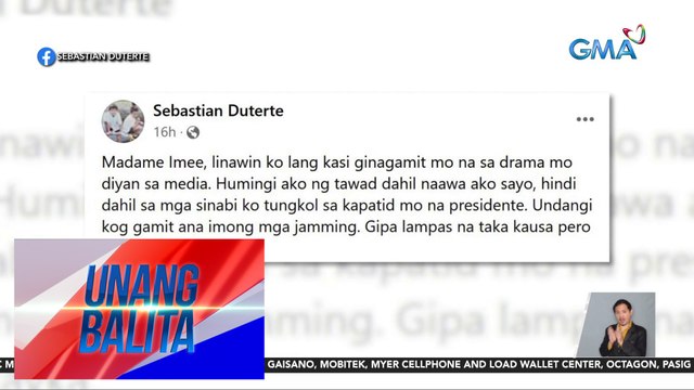 Paglilinaw ni Davao City Mayor Sebastian Duterte kay Sen. Imee Marcos | UB