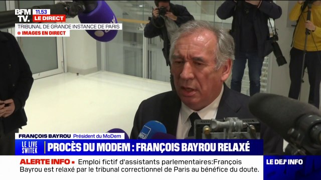 François Bayrou, relaxé dans l'affaire des assistants d'eurodéputés du MoDem: Je n'ai jamais commis ce dont on nous accusait