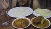 Eating Pomfret Fish Curry, Rohu Fish Curry with Drumstich and Potato, Pappad Fry, White Rice