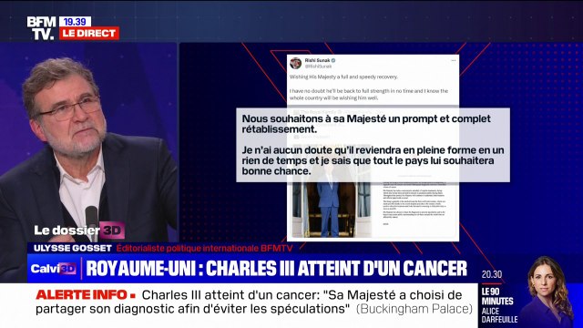 Cancer de Charles III: le Premier ministre britannique Rishi Sunak souhaite au roi un prompt et complet rétablissement