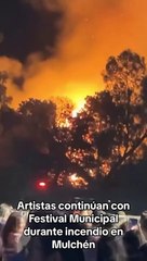 Los artistas continuaron con su presentación en el festival del Verano, mientras al costado se registraba un incendio en Mulchén.