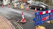 Temporary traffic lights in Upper Sea Road, Bexhill, East Sussex, due to void in carriageway