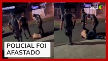 PM é filmado chutando a cabeça de homem caído durante abordagem no interior de SP