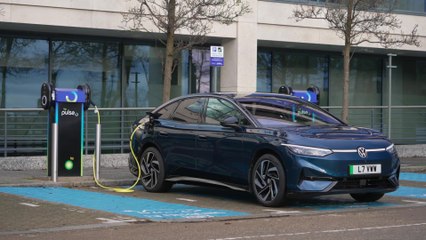 The Volkswagen ID.7 in Dark Blue Charging demo