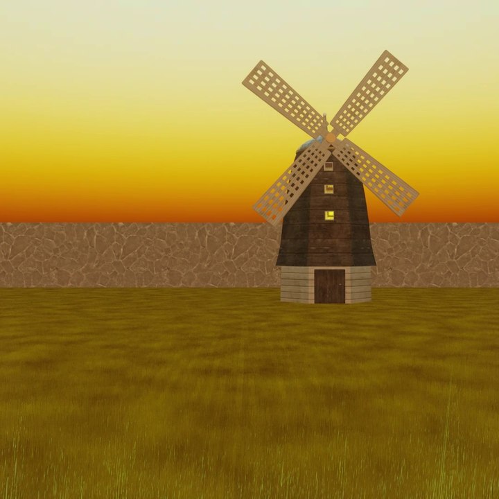 Molino de viento en una planicie | Animación 3D
