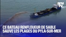 TANGUY DE BFM - Un gigantesque bateau renfloueur de sable pour sauver la plage de Pyla-sur-Mer