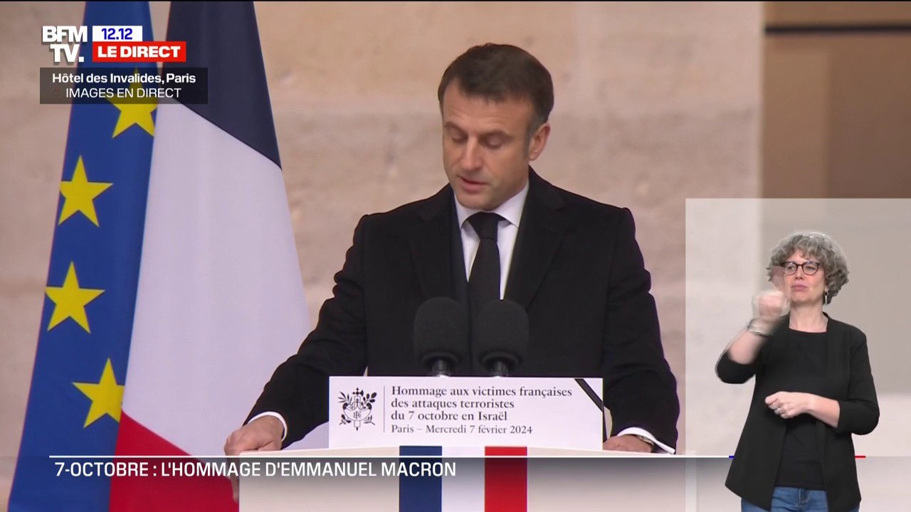 Hommage aux victimes françaises du 7 octobre: "Nos cœurs se serrent aux échos du Bataclan, de Nice ou de Strasbourg", déclare Emmanuel Macron