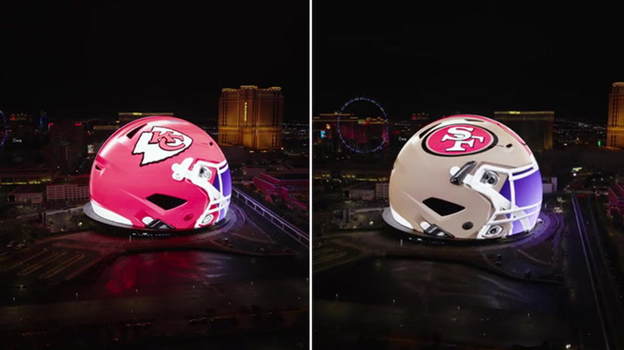 Las Vegas Sphere transforms into giant NFL helmets ahead of Super Bowl